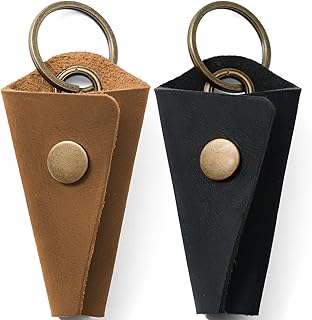 2-Pack Handmade Crazy Horse Leather Wrap Keychain with Snap Closure, Key Ring Cover and Silencer Sleeve - Men's Key Organizer