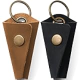 2-Pack Handmade Crazy Horse Leather Wrap Keychain with Snap Closure, Key Ring Cover and Silencer Sleeve - Men's Key Organizer