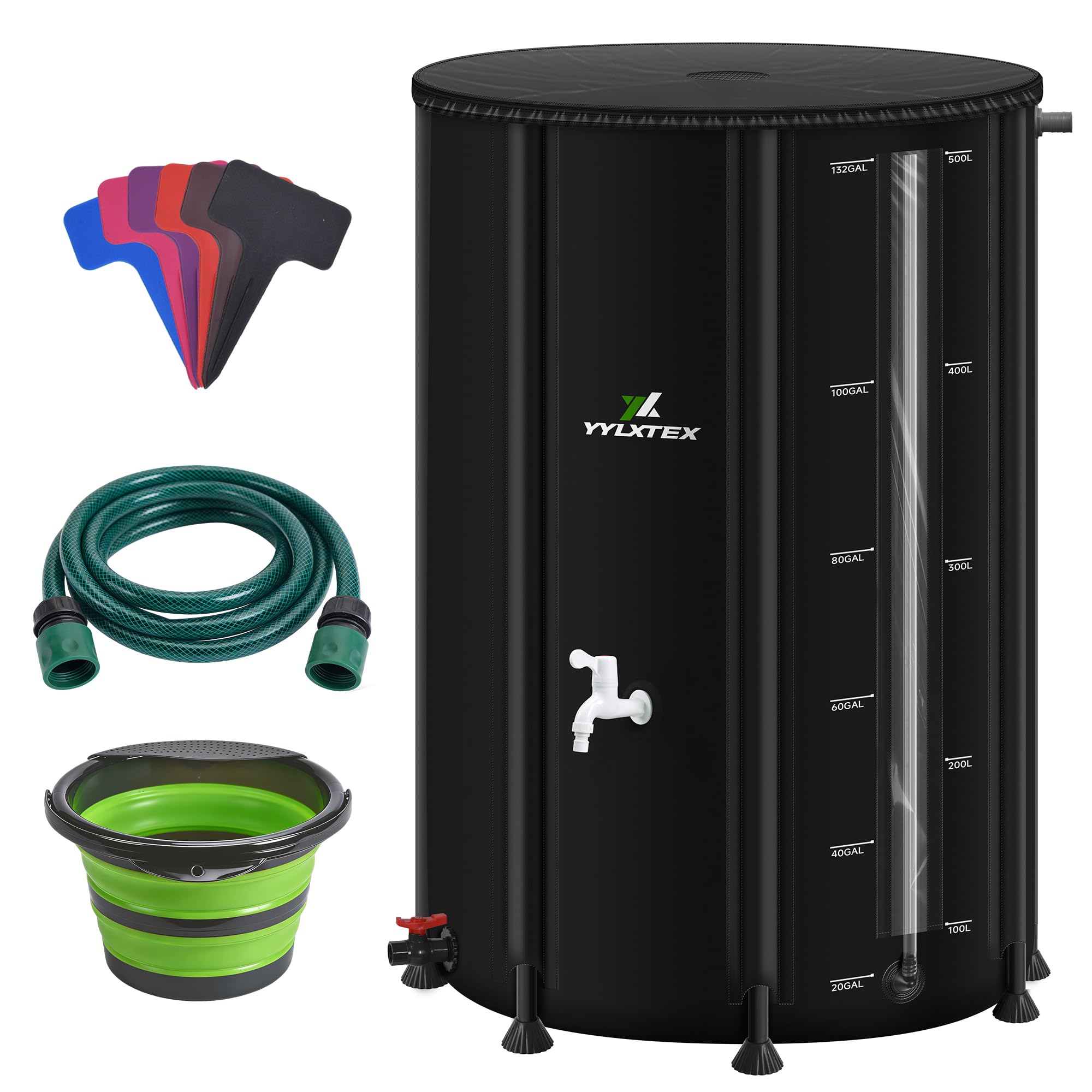 Photo 1 of 132 Gallon/500L Collapsible RainWater Collection Barrel,Water Tank&Reinforced with 2mm Frame Portable Rain Catcher,Includes Quick-Connect Tap&Sprinkler,Heavy Duty 0.6mm PVC for Long-Lasting Use,Black