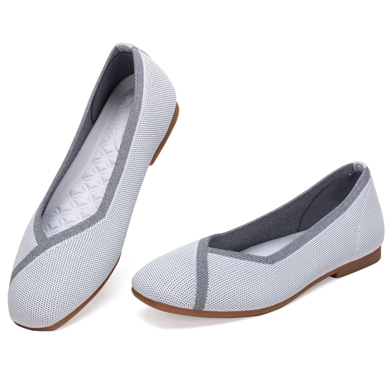 Frank Mully Zapatos planos planos para mujer con punta cuadrada, cómodos zapatos planos de punto, zapatos de trabajo para mujer