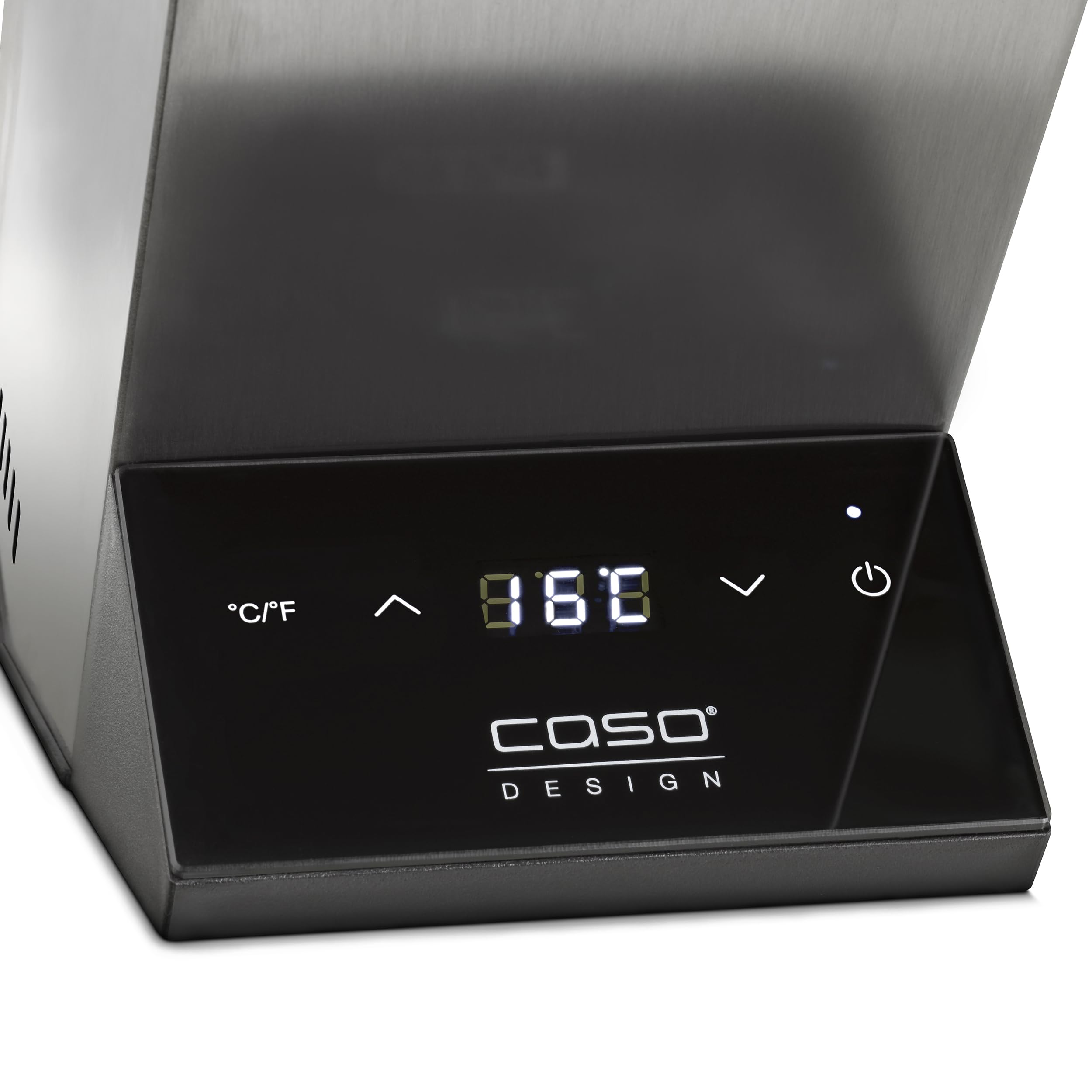 CASO WineCase One Inox Refroidisseur de vin design pour une bouteille, plage de température de 5 à 18 °C, pour bouteilles jusqu'à 9 cm de diamètre, commande tactile, boîtier en acier inoxydable, petit