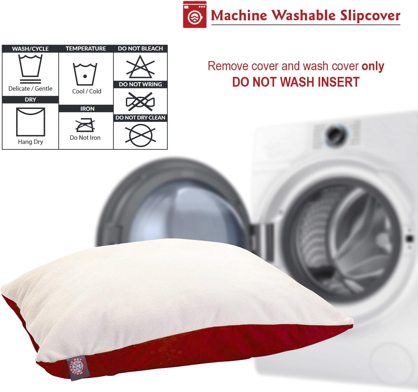 Majestic Pet Rectangle Large Dog Bed Washable – Removable Slipcover Pet Bed – Dog Crate Bed Super Value Pillow Dog Bed – Dog Kennel Bed for Sleeping - Dog Bed Large Breed 36 x 48 Inch – Red