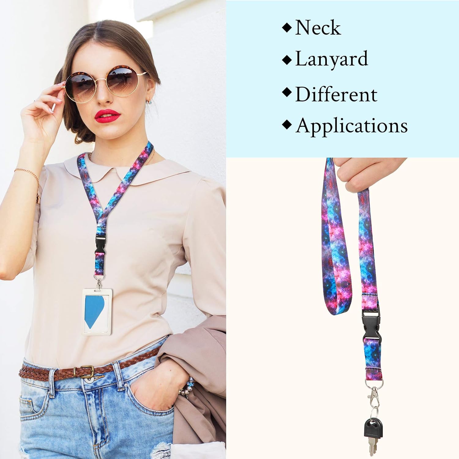 Outus 8 Pieces Key Lanyard ID Lanyards Neck Strap Key Chain Holder for Women Men (Starry Style)