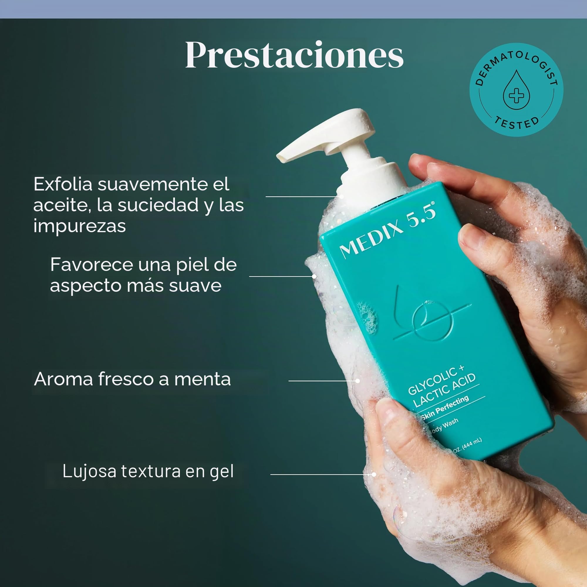 MEDIX 5.5 Limpiador facial y corporal exfoliante AHA con ácido glicólico + crema corporal hidratante con retinol, loción para el cuidado de la piel, 2 unidades | Jabón facial espumoso con ácido alfa