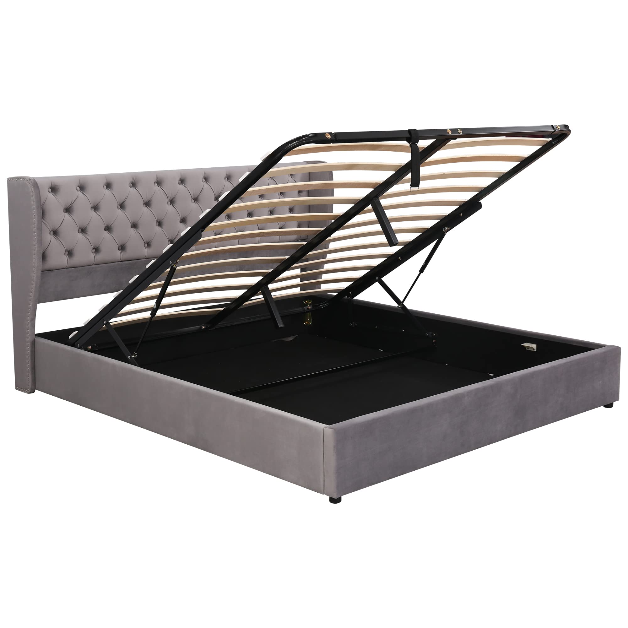 Cama tapizada con somier y cajón, 160 x 200 cm, cama doble con cabecero acolchado, tapizado en terciopelo