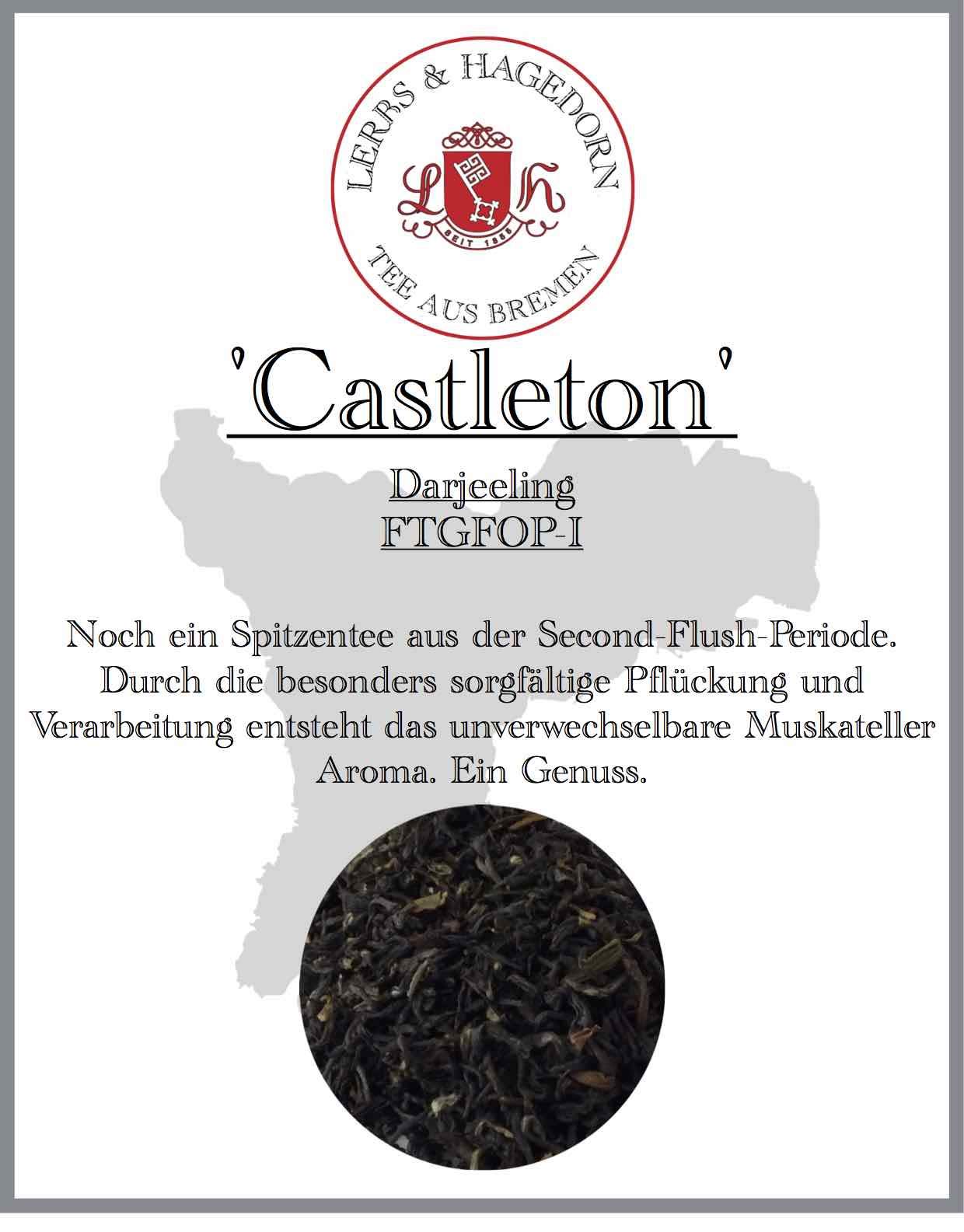 Lerbs & Hagedorn, Darjeeling Tee FTGFOP I Castleton second flush|Unverwechselbare Muskatellaromen 1kg (ca. 82 Liter) Second Flush Periode