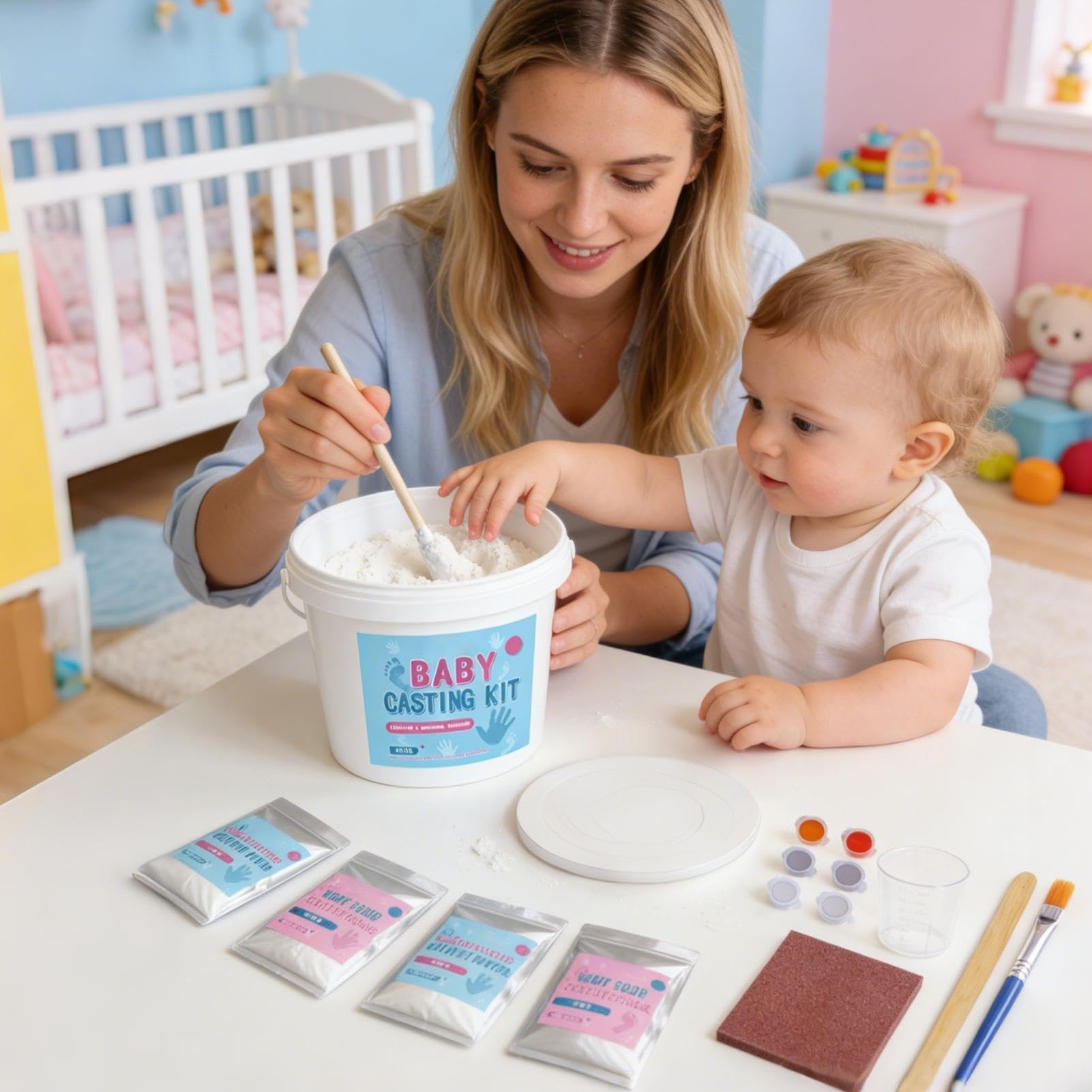 Molde de Mano en Polvo para Escayola Kit de Impresión para Manos y Pies de | Arcilla para Manualidades de Yeso para en Casa, Familia, Guardería, Sala de Estar, Sala de Juegos, Cumpleaños