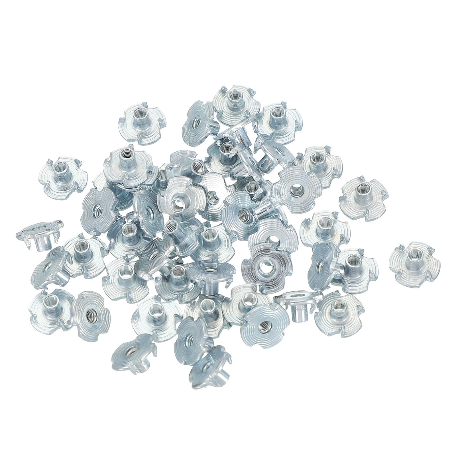PATIKIL M3 T-Nuts, 50 Pcs Zinc Plated Steel 4-Pronged Tee Blind Nut 6 mm Length Four-jaw t Nuts Threaded Inserts Hardware for Wood Furniture Cabinetry Rock Climbing Holds