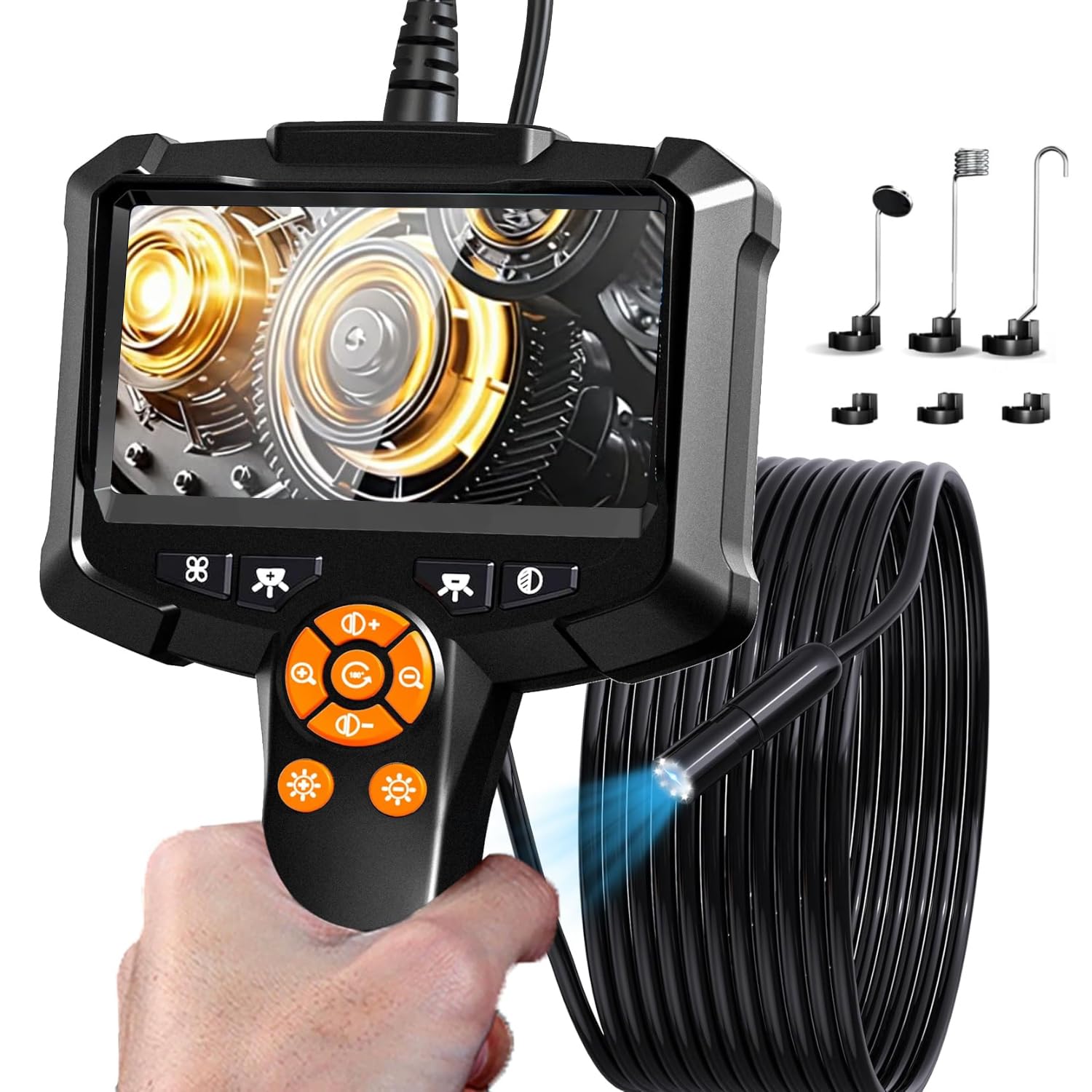 Endoscopio Industrial, Cámara de Inspección 2.4 Pulgadas 1080p HD, Endoscopio de Cámara IP68 Impermeable Snake con 8 Luces LED Ajustables, Batería de 2600mAh, Cable Semirrígido 5M Endoscopio Industrial, Cámara de Inspección 2.4 Pulgadas 1080p HD, Endoscopio de Cámara IP68 Impermeable Snake con 8 Luces LED Ajustables, Batería de 2600mAh, Cable Semirrígido 5M