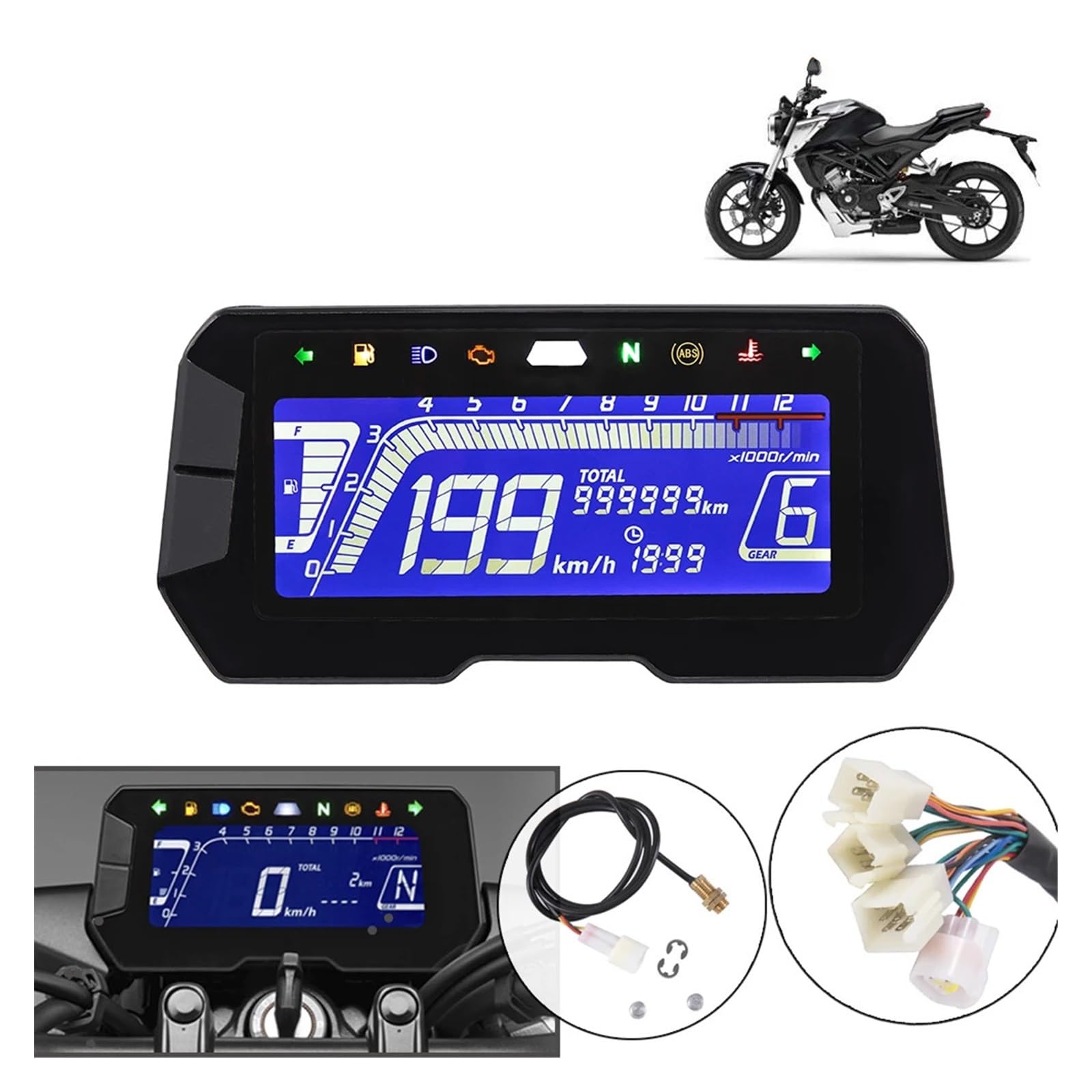 Tachimetro Motocicletta Contachilometri Digitale Universale Per Motocicletta Con Retroilluminazione A LED A 6 Marce E Contagiri Regolabile Per 1, 2, 4 Cilindri. Accessori Per