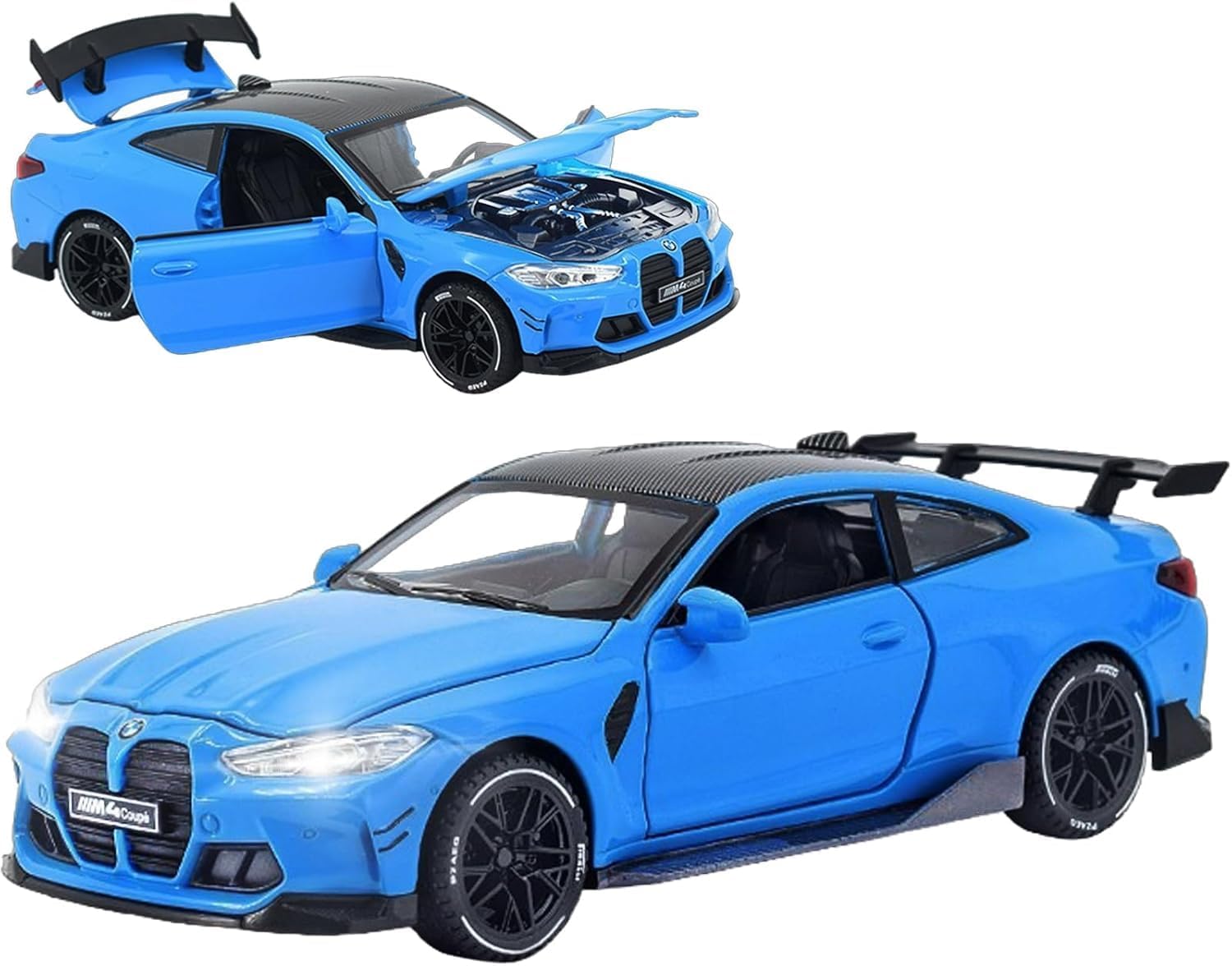 Invite 1:32 Diecast Model Alloy B-M-W M4 Metal Pull Back Car with Sound Light, Openable Doors, Toy Vehicles for Kids Gift, car for Kids 【Blue-Color】