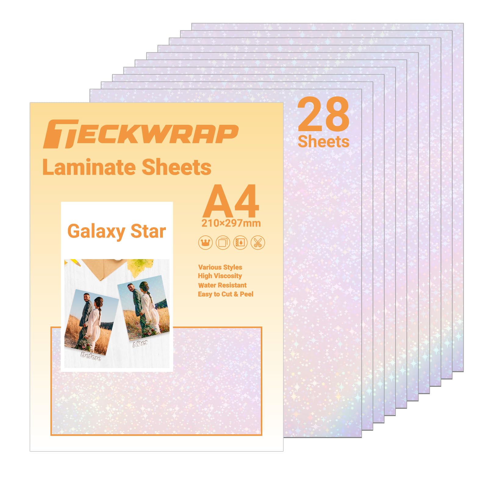 TECKWRAP Holographic Laminate Sheets for Sticker Paper A4 28pcs,Galaxy Star
