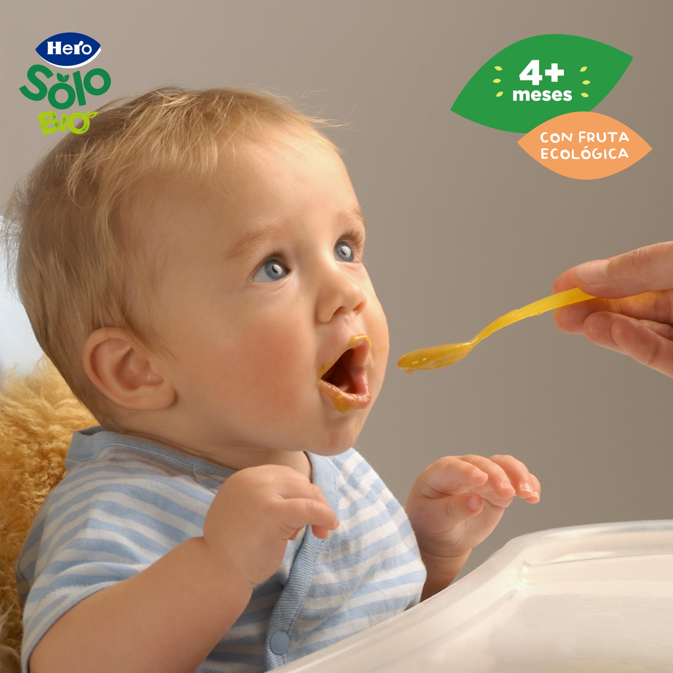 Hero Solo Bio Tarritos de Manzana, Melocotón y Plátano 100% Ecológico, con Ingredientes Naturales para bebés desde los 4 meses - Pack de 12 x 190 g