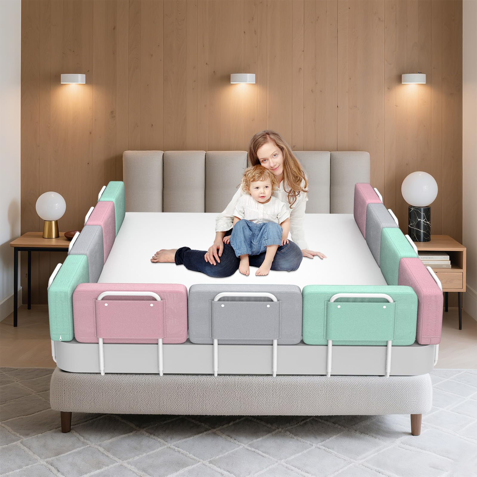 Barrière de lit bébé ajustable barrière de protection lit enfant anti-chute grise