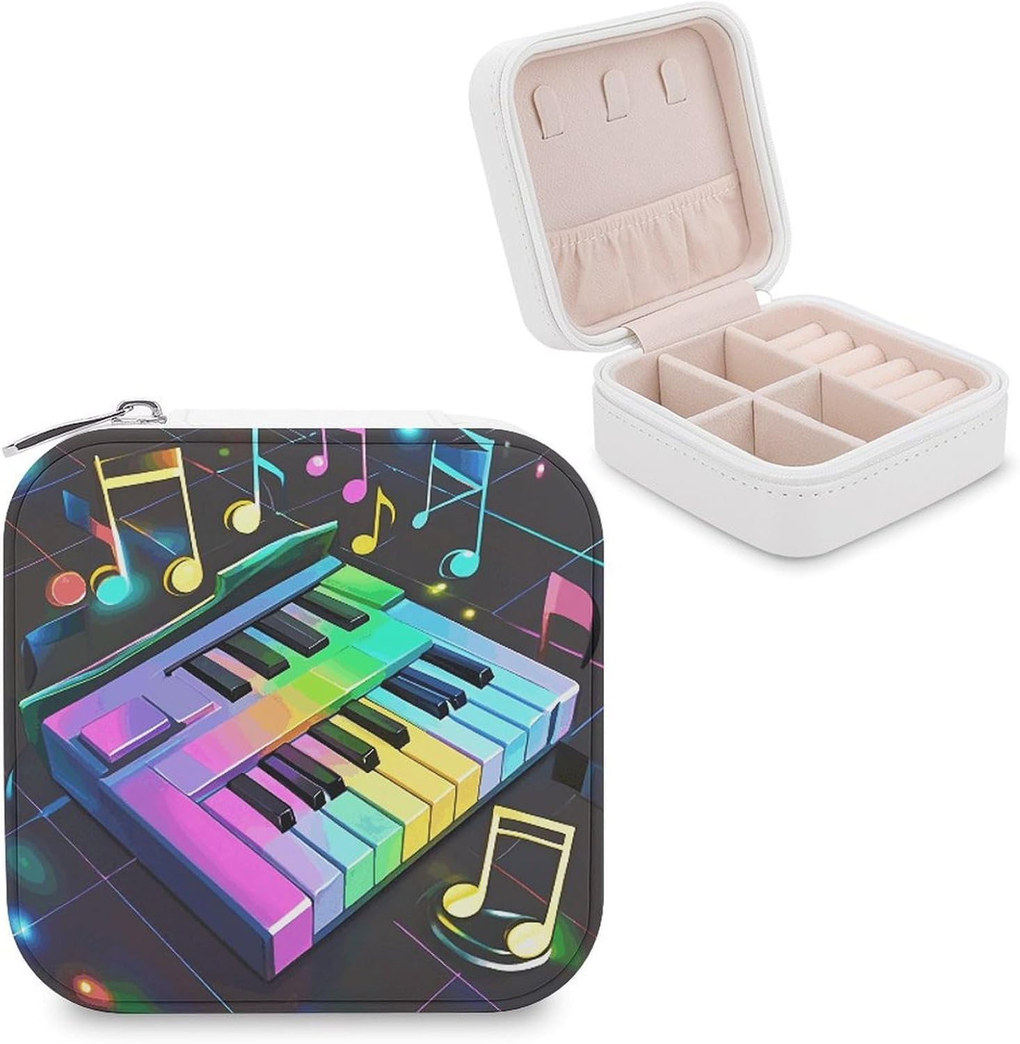 Colorful Piano Keyboard Music Note Jewelry Box PU Leather Small Jewelry Organizer for Women Travel Jewelry Case Portable Display Storage Box Mini Jewelry Case Jewelry Organizer Storage Cases