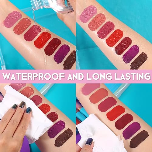 Miniatura 6 de QiBest Juego de 7 lápices labiales líquidos mate con 1 lápiz labial de fontanero brillante, de larga duración, alta pigmentación, aterciopelado,