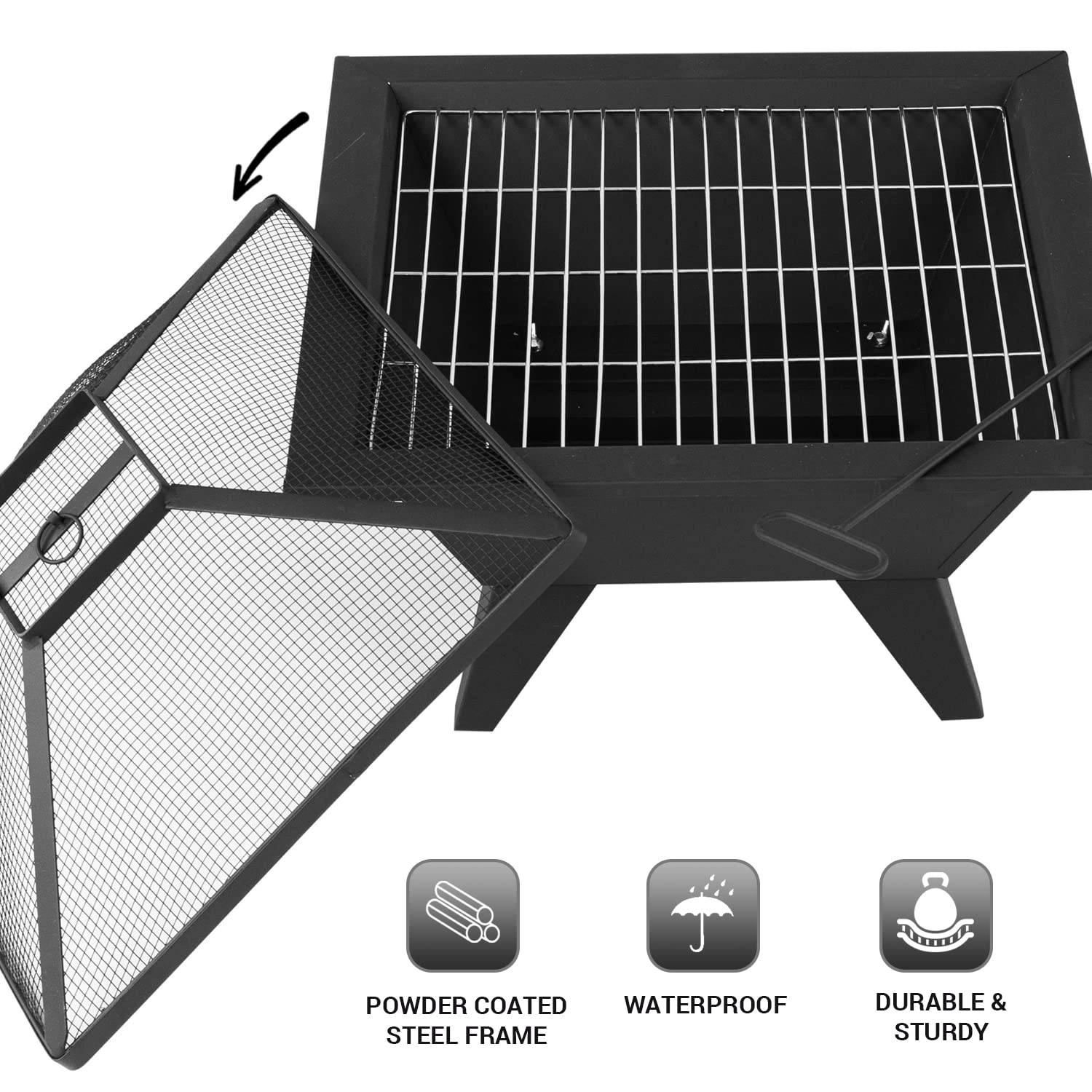 MaxxGarden Braciere da Esterno - Ciotola di Fuoco con Griglia per il Giardino - 53x53 cm - Colore Nero