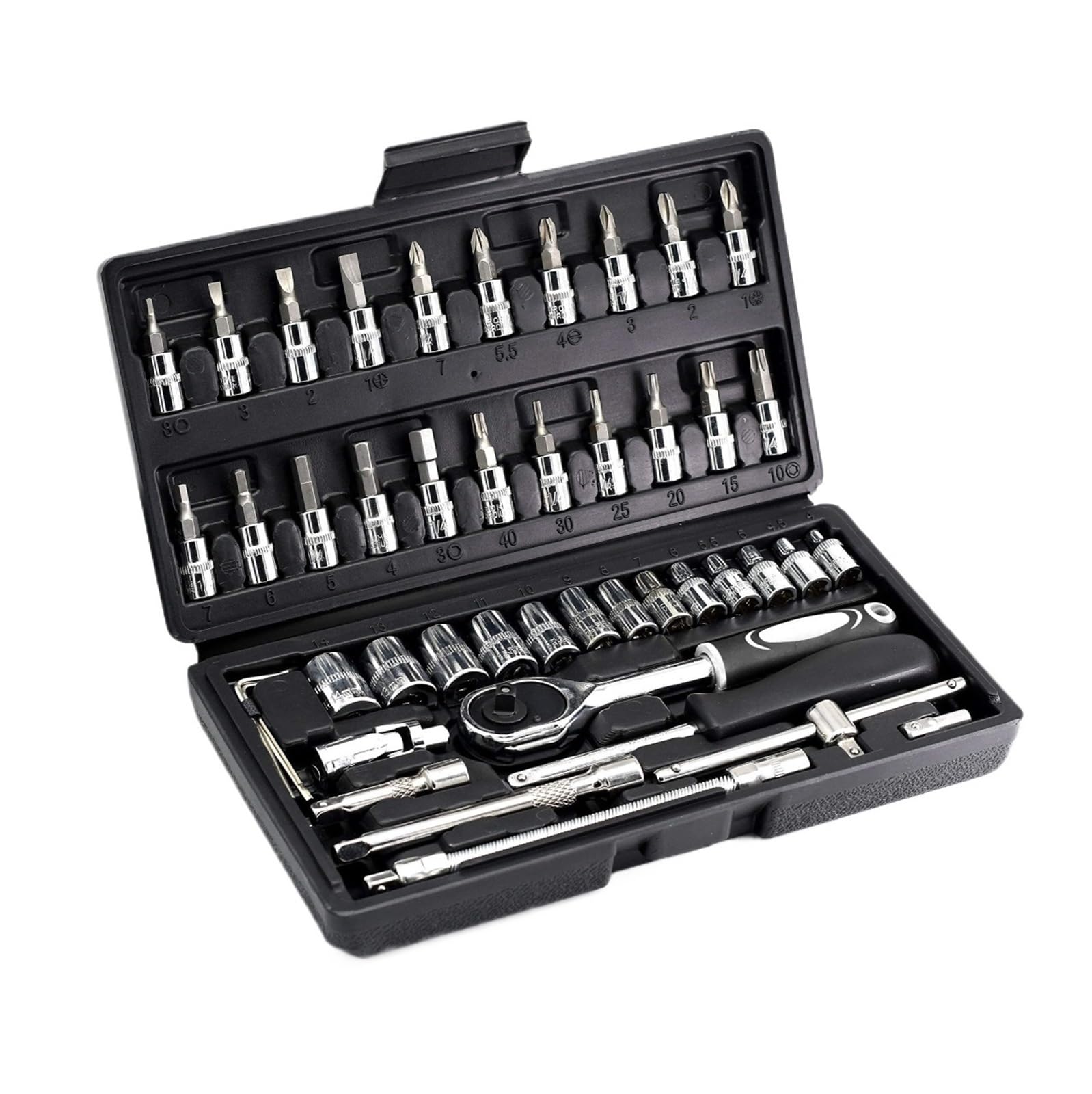Zestaw Narzędzi Walizka na Narzędzia 46PCS 1/4 cala Zestaw nasadek metrycznych kluczy grzechotkowych Zestawy narzędzi mechanicznych Naprawa samochodów domowych Wszechstronny