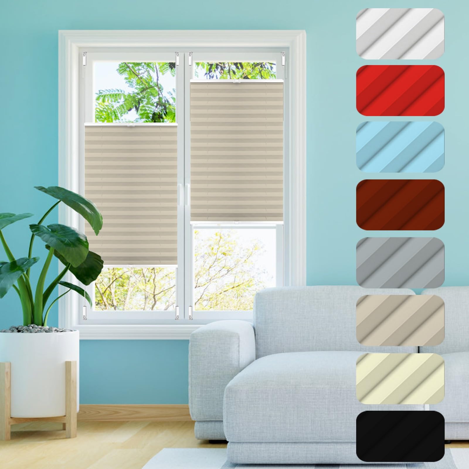 Tenda Plissé Victoria M. EasyFix - Montaggio Senza Foratura, 85x200cm Bianco Per Privacy E Sole - Foto 12