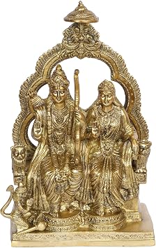 Kartique Brass Ram Darbar Idol 11 Inch Sita Laxman Hanuman Murti for Mandir