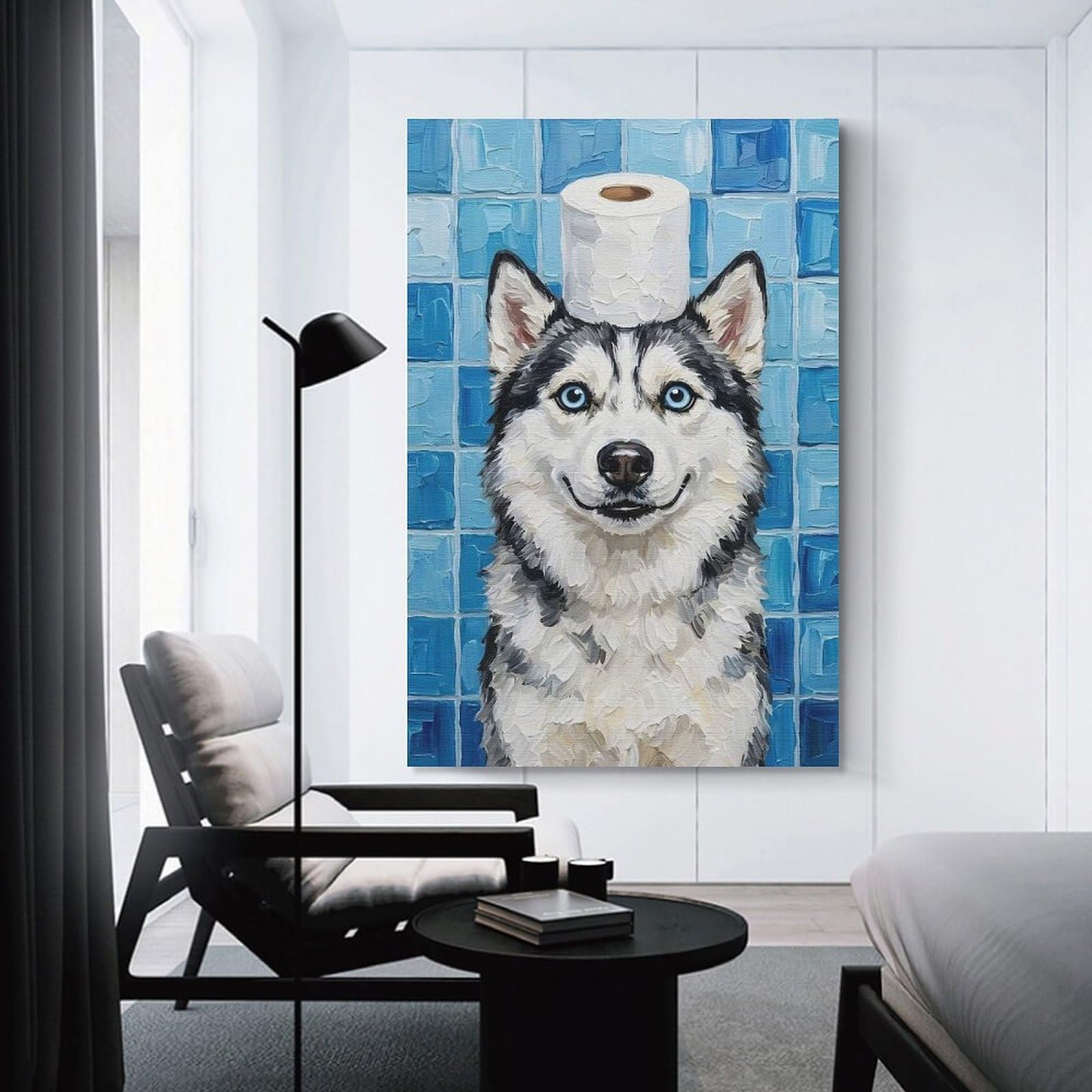 Junmoney Unframe-Style-8 Husky With Toilet Paper Hat Home Decor Wall Art 20X30inch(50X75cm), For Gallery Wall Layouts In Home Or Office, A Versatile Canvas Print For Layering