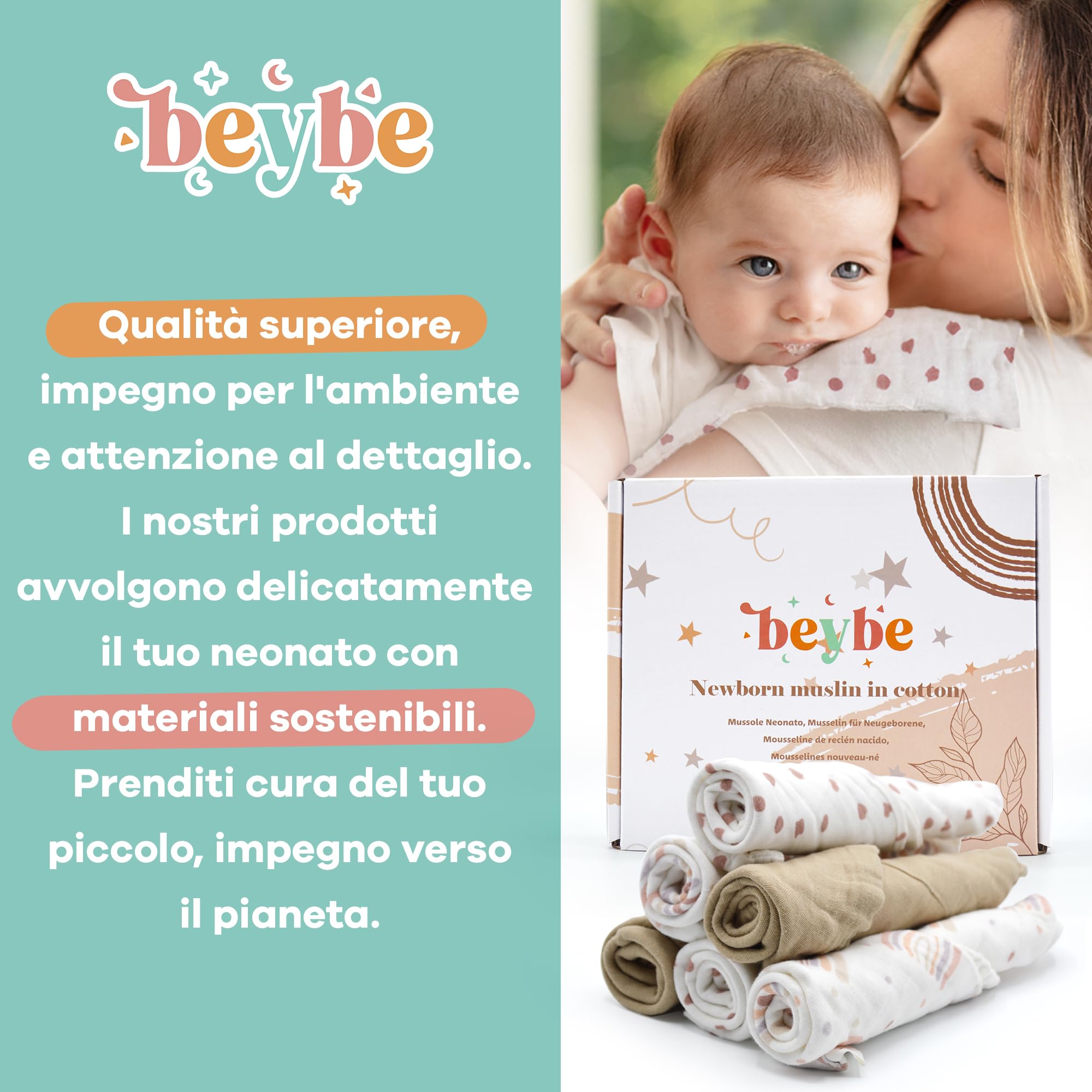 Set 6 quadrotti cotone neonato 30x30 cm Super soffici Beige