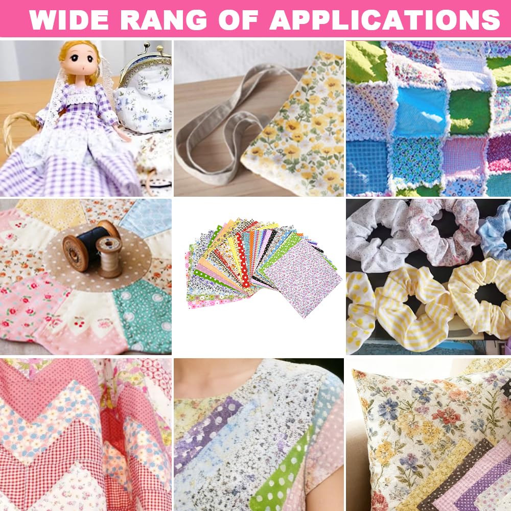 Tissus Coton 50PCS 20x20 cm Patchwork Colorés avec Fil et Aiguilles à Coudre