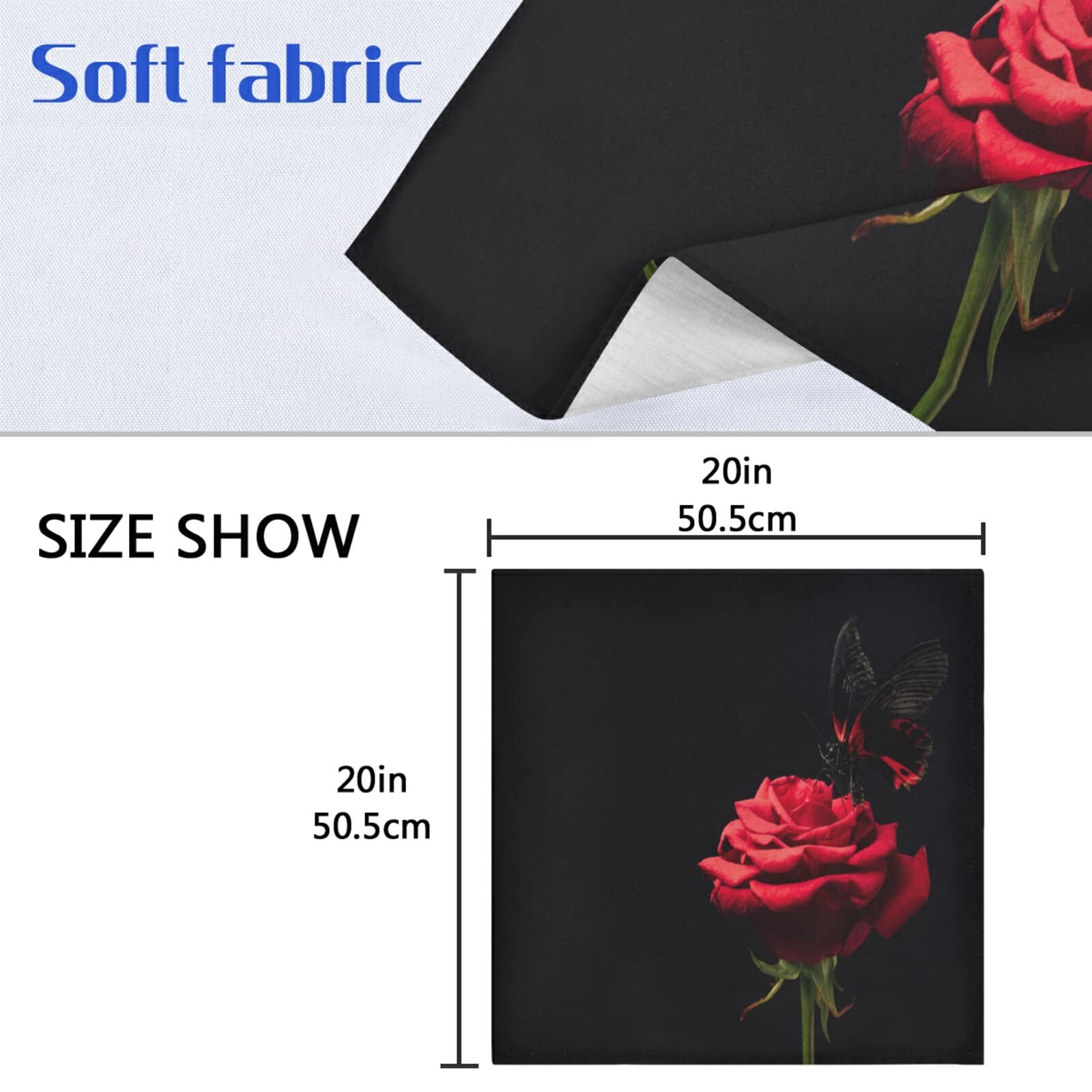 Red And Pink Roses Pattern Cloth Napkins - 20x20 Inch Washable Polyester Dinner Napkins