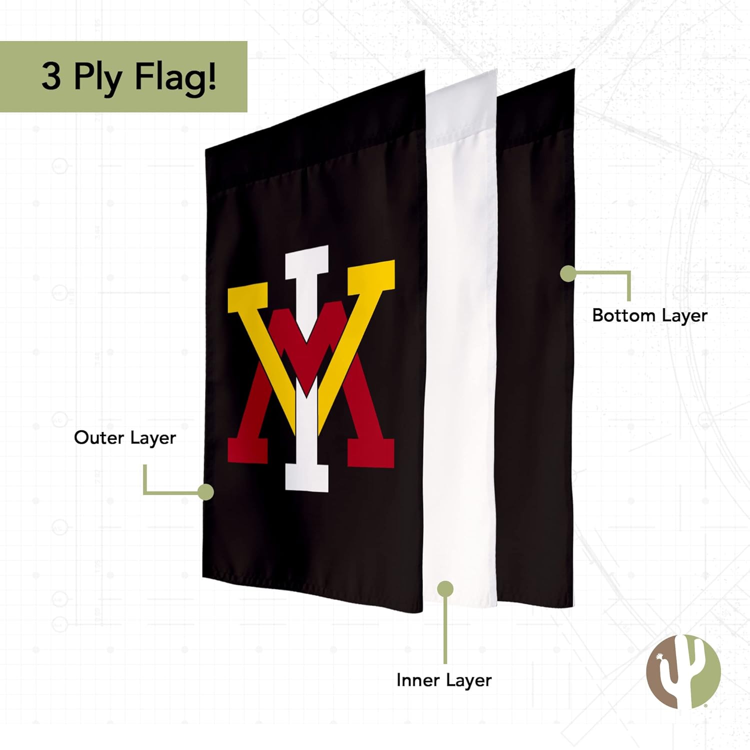 Desert Cactus Virginia Military Institute VMI Garden Flag – 19 x 12 inch VMI Keydets Banner, For Outdoor Display and Events (Design D) - Image 3