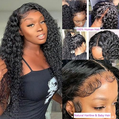 Miniatura 2 de Momaksa Pelucas de encaje frontal de cabello humano húmedo y ondulado, pelucas de encaje frontal para mujeres negras, 13 x 4, sin pegamento, cabello