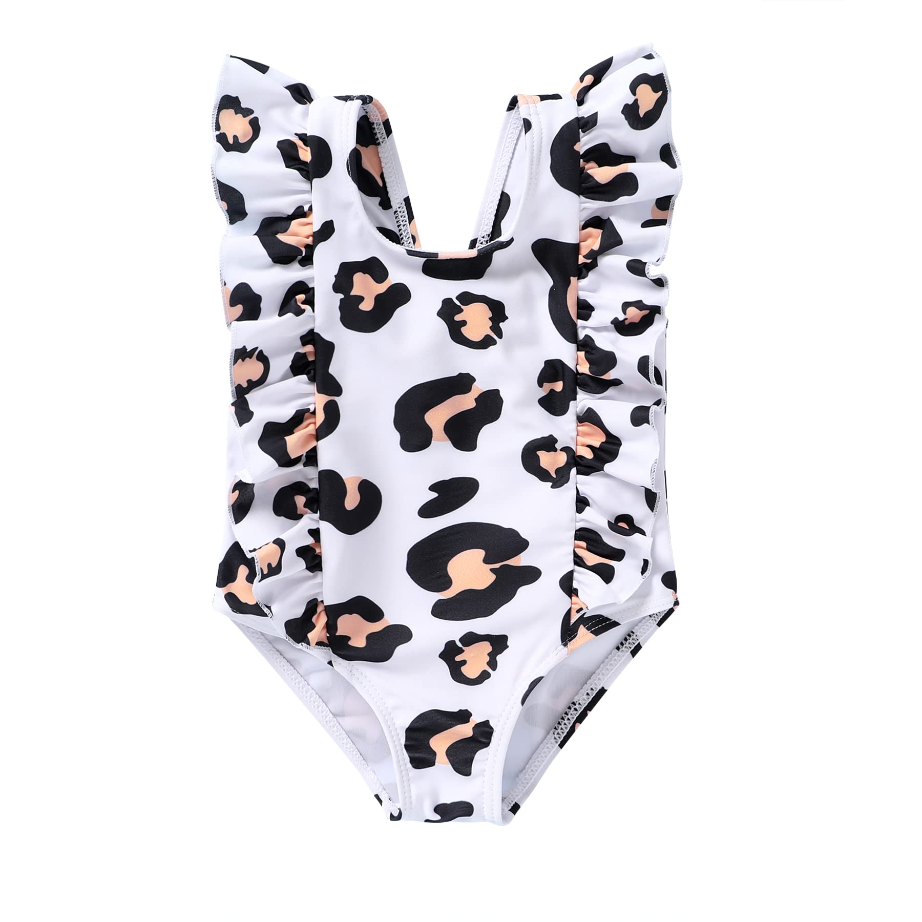 Girls Monbebe Tie Back Neon Frill One-Piece Swimsuit and Swim Hat Set (1-6yr) - Peach Orange