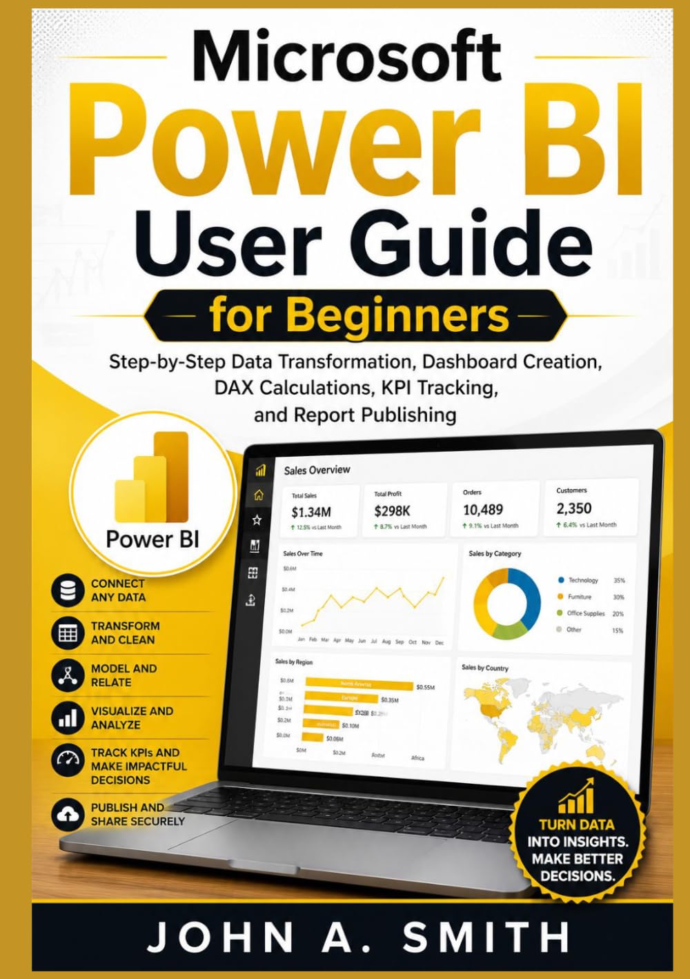 Microsoft Power BI User Guide for Beginners: Step-by-Step Data Transformation, Dashboard Creation, DAX Calculations, KPI Tracking, and Report Publishing