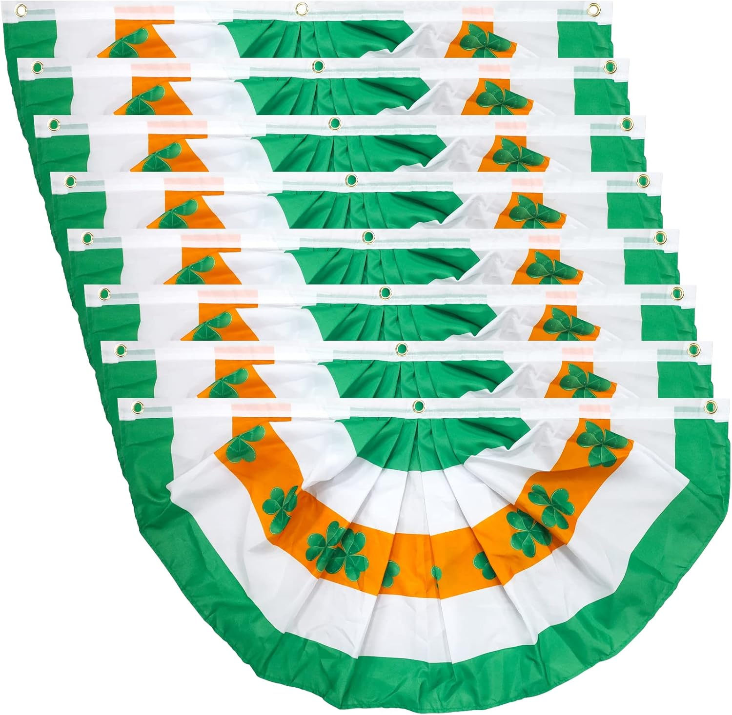 8 Pack St. Patrick's Day Fan Flags 3x1.5 Ft, Irish Pleated Shamrock Banner Flags for Indoor & Outdoor Decorations
