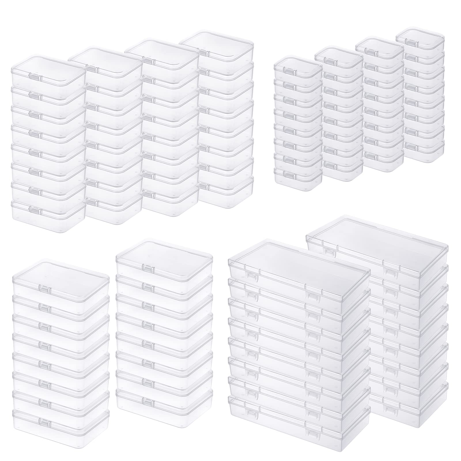 Thintinick 96 Pack Rectangular Clear Plastic Storage Containers Box with Hinged Lid for Beads and Other Small Craft Items (Mixed Sizes 2) โ image 1