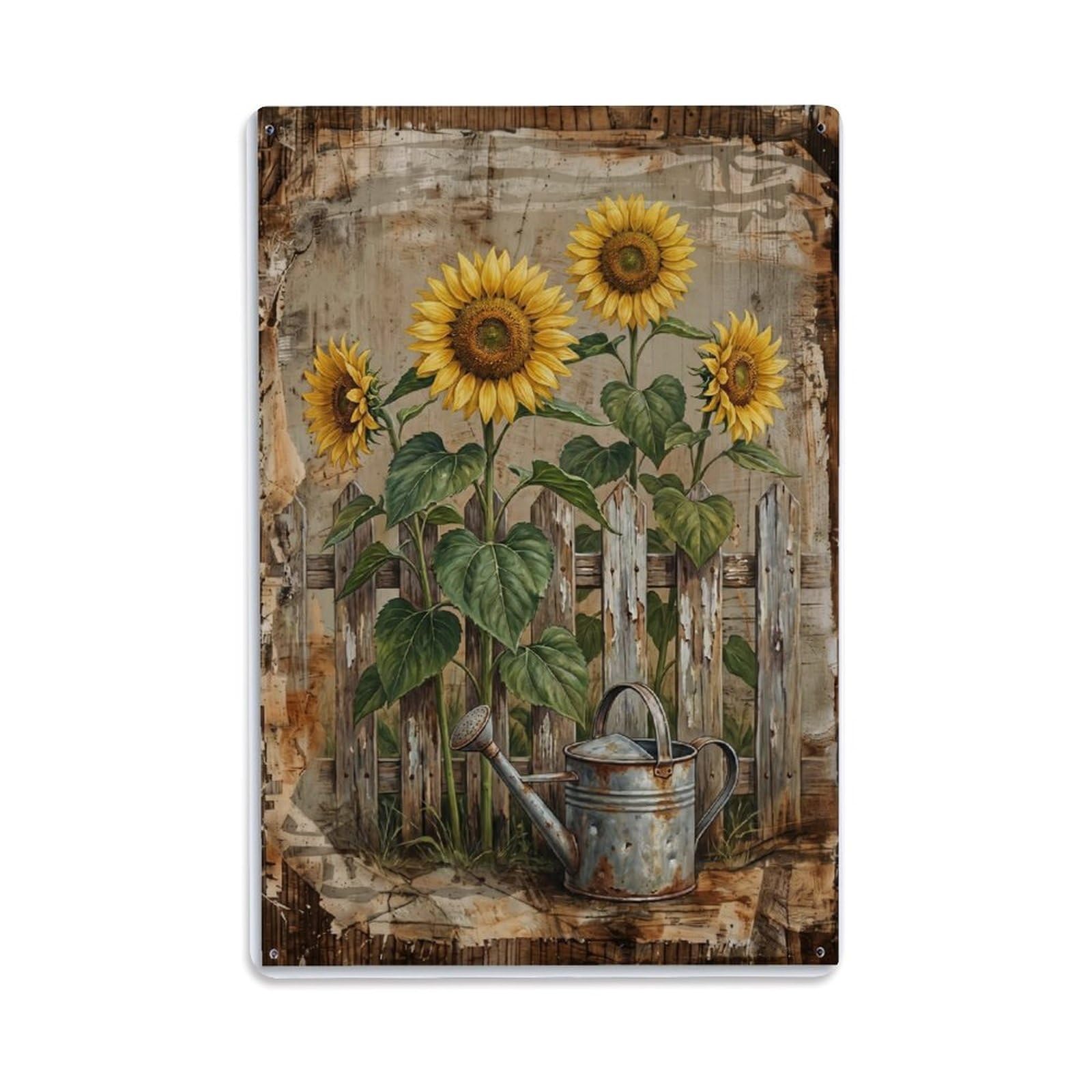 Sunflower Garden Countryside Bloom Yellow Metal Tin Sign Plaque Wall Decor for Cafe, Club Bar, Office, Home Garden Metal Poster 8x12Inch