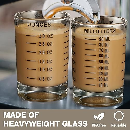 Miniatura 3 de Paquete de 2 vasos medidores de chupito, jigger de base pesada de 3 onzas, vaso de chupito de espresso, vaso de vidrio líquido, vasos de chupito