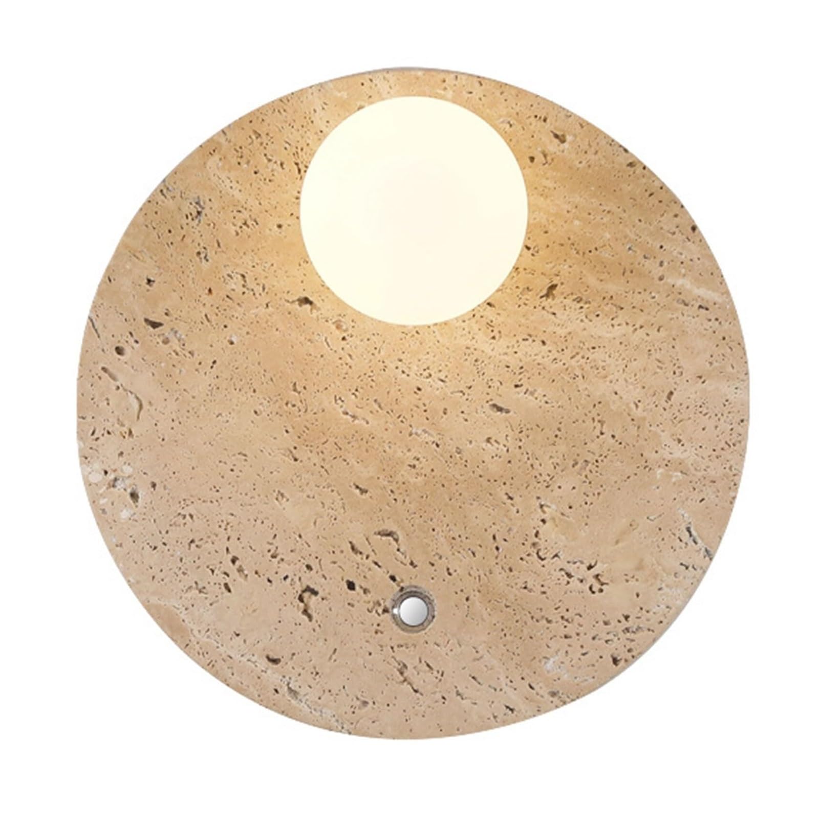 SMCCYYSD Stone Wall Sconce with Glass Lampshade Indoor Round Travertine Lamp Bathroom Vanity Lantern for Bedroom Bedside Living Room Study Corridor Entryway Restaurant