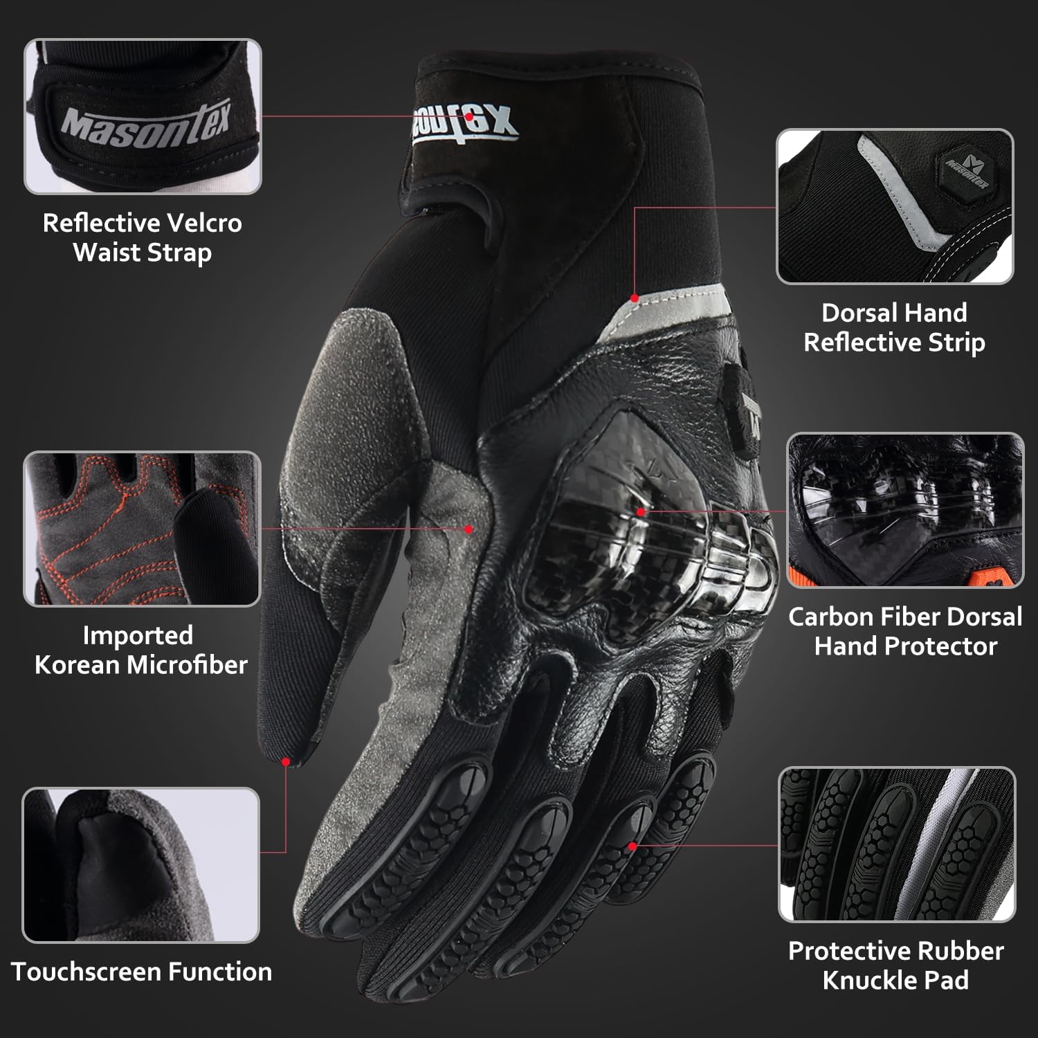 Masontex M30 Summer Motorcycle Gloves for Men, M30 Carbon Fiber Riding Gloves, Breathable Lightweight Gloves with Knuckle Protection, Touchscreen, Anti-Slip Palm