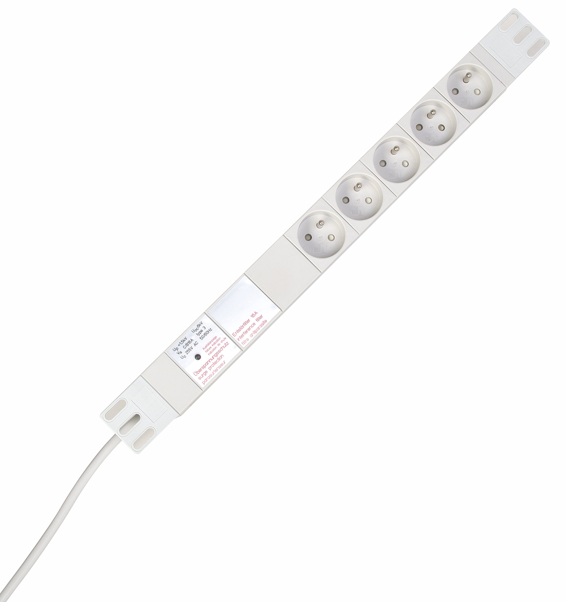 Kopp 934504018 PROFIversal 5-fach mit MSK-Std. mit Geräteschutzübersp.filter, Netzfilter, opt. Ausfallanzeige mit 45 Grad gedr. Töpfen, 2 m mit Schutzk.-Winkelstecker, 250 VAC, 16 Amp