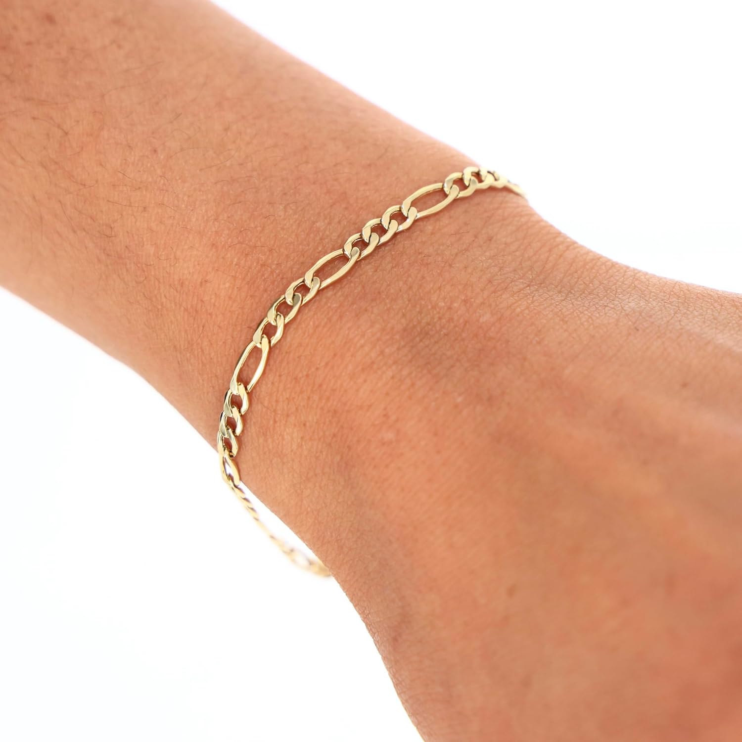 Nuragold 10k Real Yellow Gold Figaro Link 3.5mm Chain Bracelet or Anklet (7"-9") Italian Jewelry for Men & Women