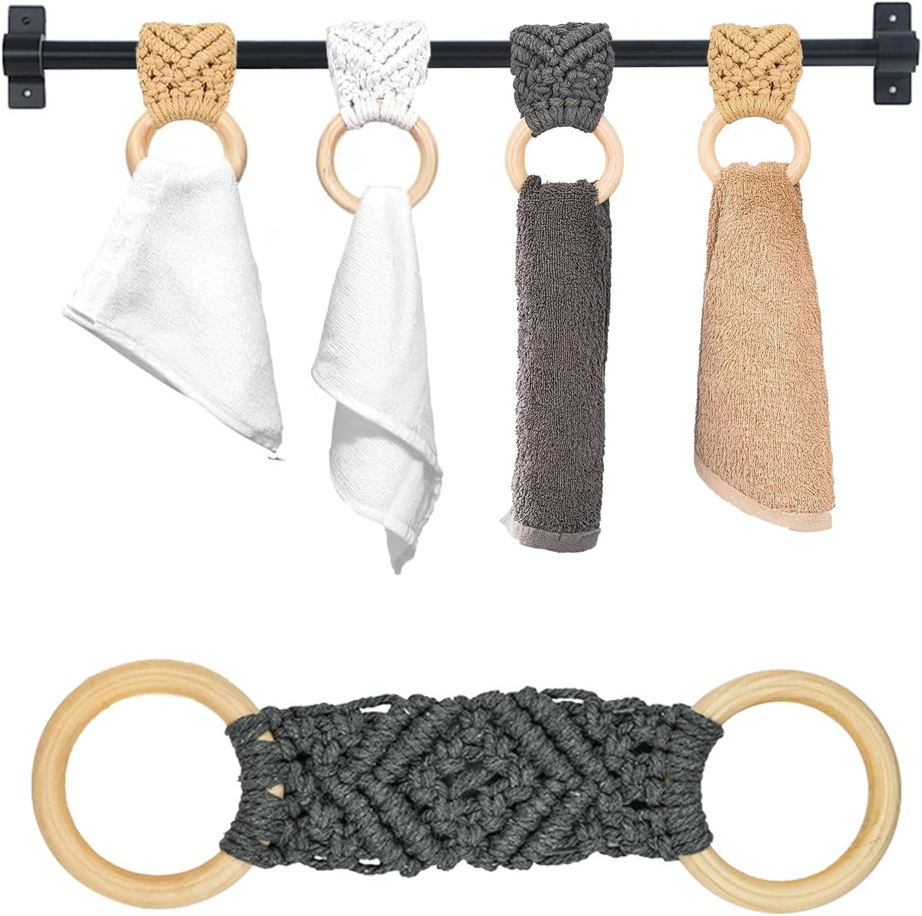2Pcs Macrame Towel Holder Ring | Kitchen Towel Clips for Oven Handle | Crochet Towel Holder | Crochet Towel Holder Rings for Hanging Kitchen Towels (Aqua Green)