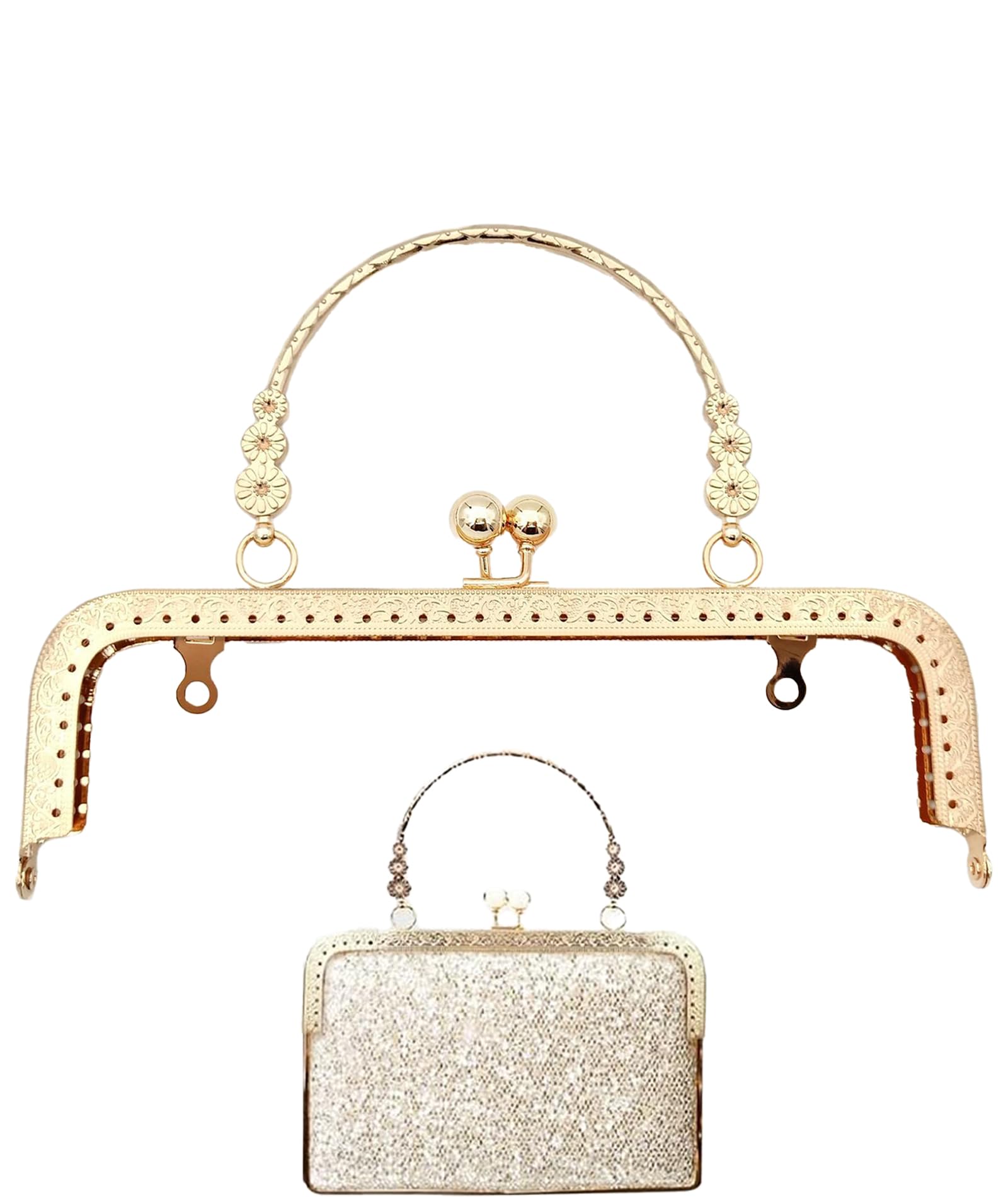 Bag Handles for Bag Making, 20cm Square Embossed Basic Light Gold Bag Handles, DIY Handbag Frame Replacement, Fashion Accessory Crafting