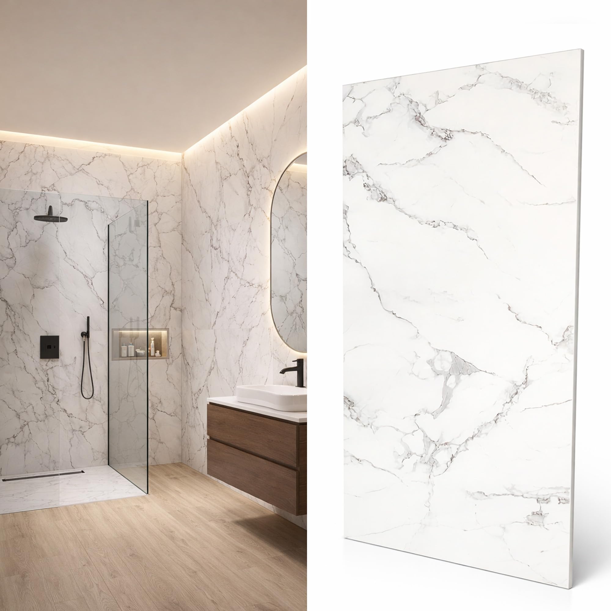 WallDec Marble Effect Wall Panels 120 x 60 cm(47.2 x 23.6 Inches), PVC Marble Look Wall Cladding, Waterproof Panels for Kitchen Splashbacks, Bathroom Walls & Interior Decoration, Easy DIY Installation