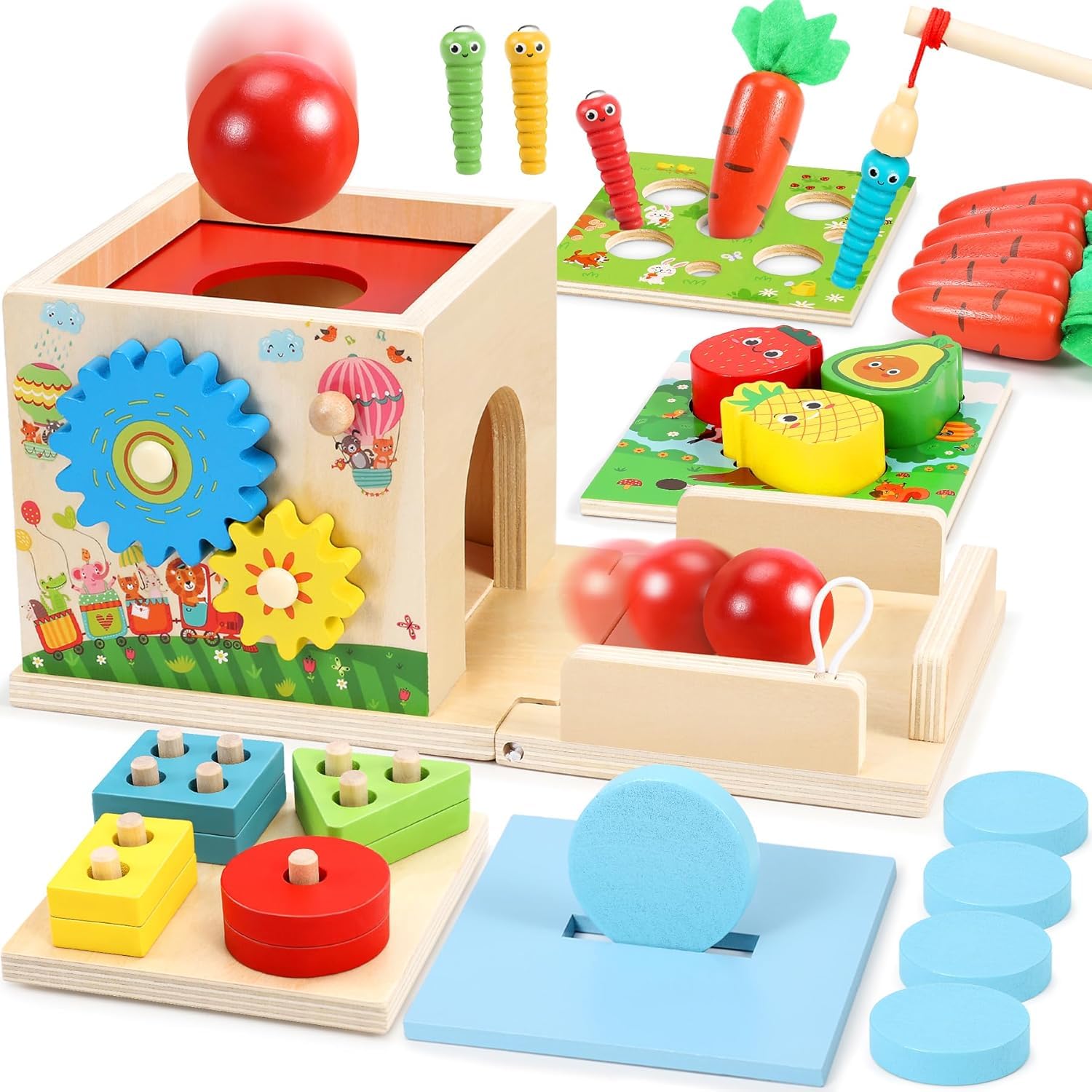 Montessori Spielzeug ab 1 Jahr | Montessori-Münzbox, Ball Drop, Karottenernte Sortierspiel Stapelspielzeug | Motorikspielzeug Geschenk für Kinder ab 2 3 4 Jahre Jungen Mädchen