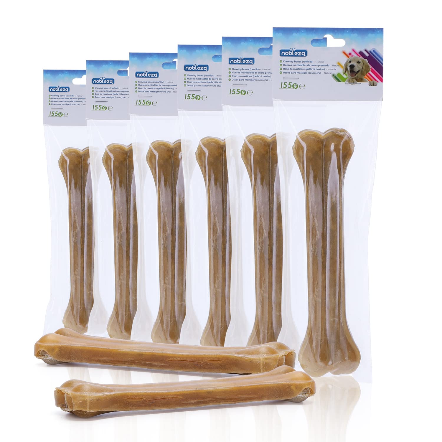 Nobleza - Hueso Prensado para Perros Fortalecedor de Dientes Stick Dental Dog Snack, Hueso de Nudillos de Cuero Crudo, Hueso para morder, 20cm,12pcs