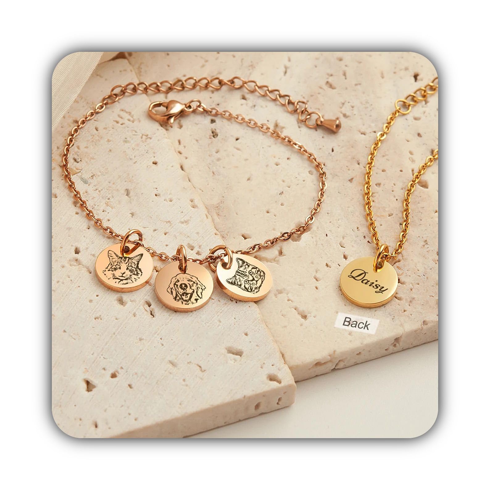 Joyería de fotos de gato - Pulsera personalizada de retrato de mascota - Pulsera de encanto de retrato de gato grabado - Pulsera de mamá de perro - Regalo de cumpleaños para niños