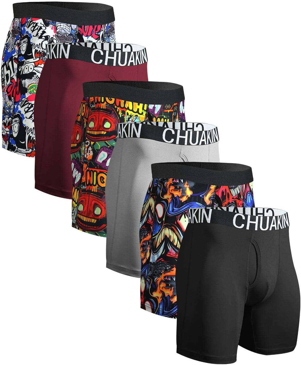 Men's Long Leg Boxer Briefs Sports Performance Breathable Underwear 6-Pack