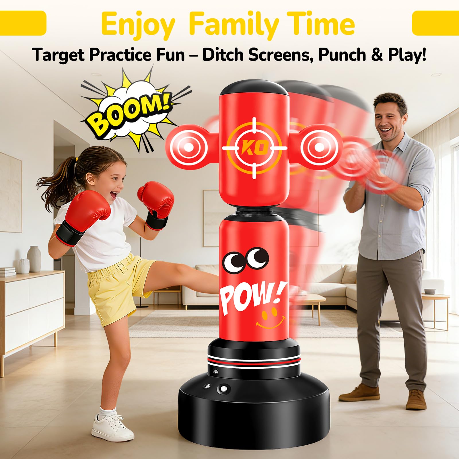 Saco Boxeo niños, Set de Boxeo con Bomba y Cuerda para Saltar Saco de Boxeo Hinchable Grande de 165cm, Regalos para niños y niñas de 3 a 12 años para Practicar kárate, Taekwondo