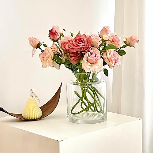 BLOFLO - Jarrón de vidrio transparente, florero grande de vidrio de 7 pulgadas para flores, jarrones modernos de vidrio grueso para centros de mesa,