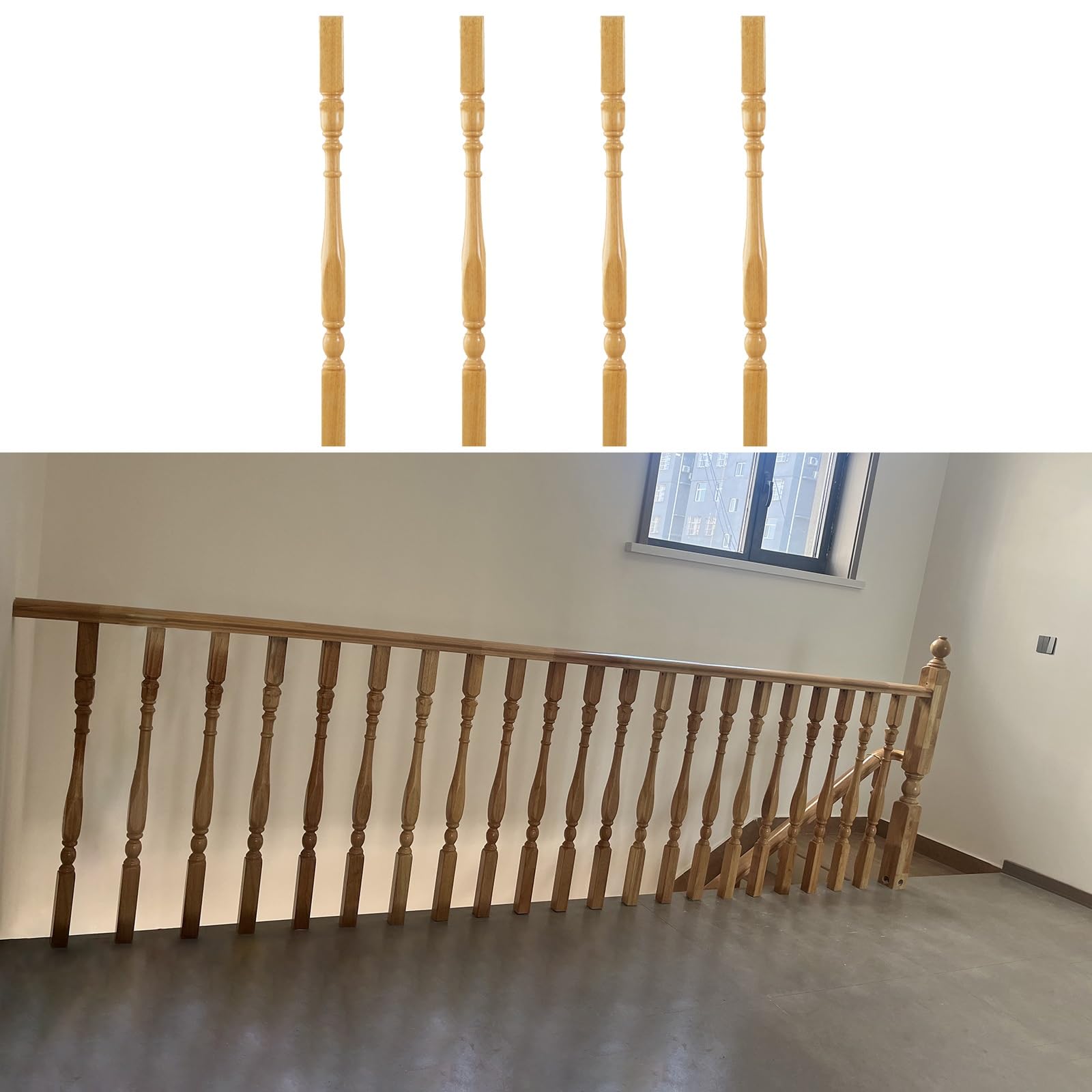 Elegant Hardwood Staircase Balusters - 37.4/33.5in Solid Wood Spindles for Indoor/Outdoor Use (1/5/10/20 Pack)(85cm/33.5in 4 Pack)
